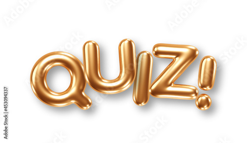 Phrase Quiz gold foil balloons isolated on white background. Vector illustration