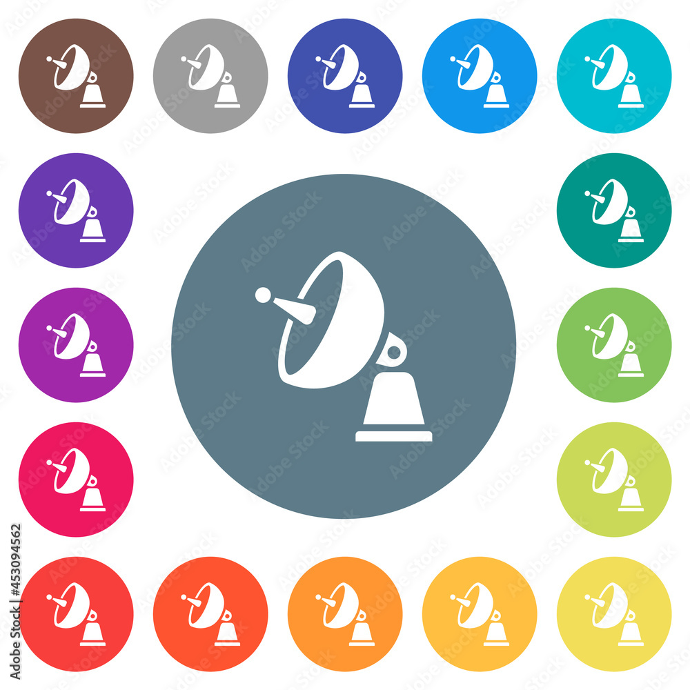 Satellite antenna flat white icons on round color backgrounds Satellite antenna flat white icons on round color backgrounds
