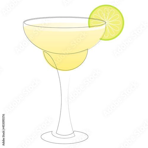 Continuous one line drawing of alcohol cocktail margarita. Linear stylized. Minimalist. Summer concept.