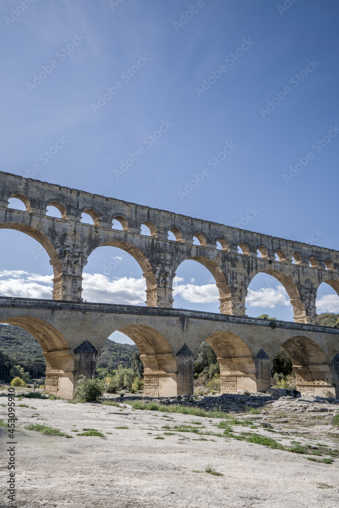 Pont du gard in France, Provence, old roman building, antic monument