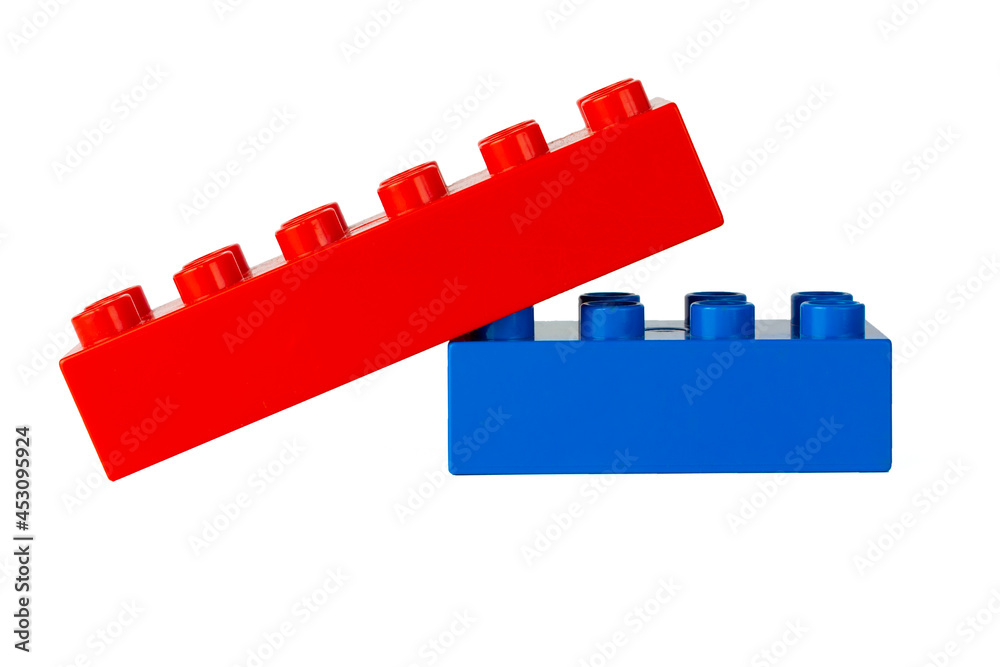 Fototapeta premium Children's constructor on a white background. Plastic constructor isolate on white. Constructor blocks.