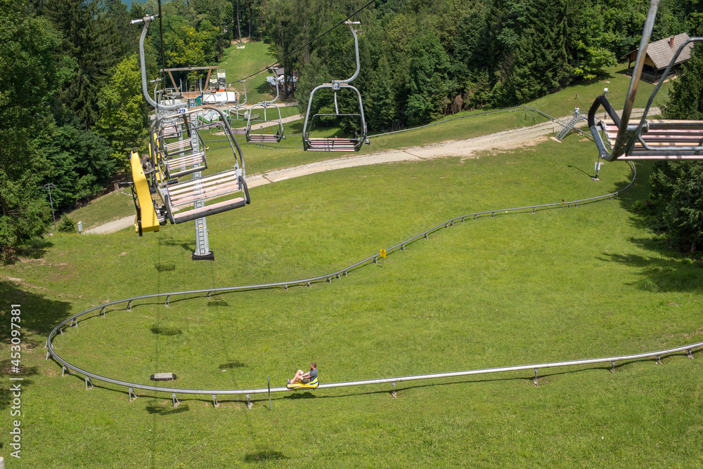 Chair lift and toboggan ride down Straza ski slope,Lake Bled,Slovenia