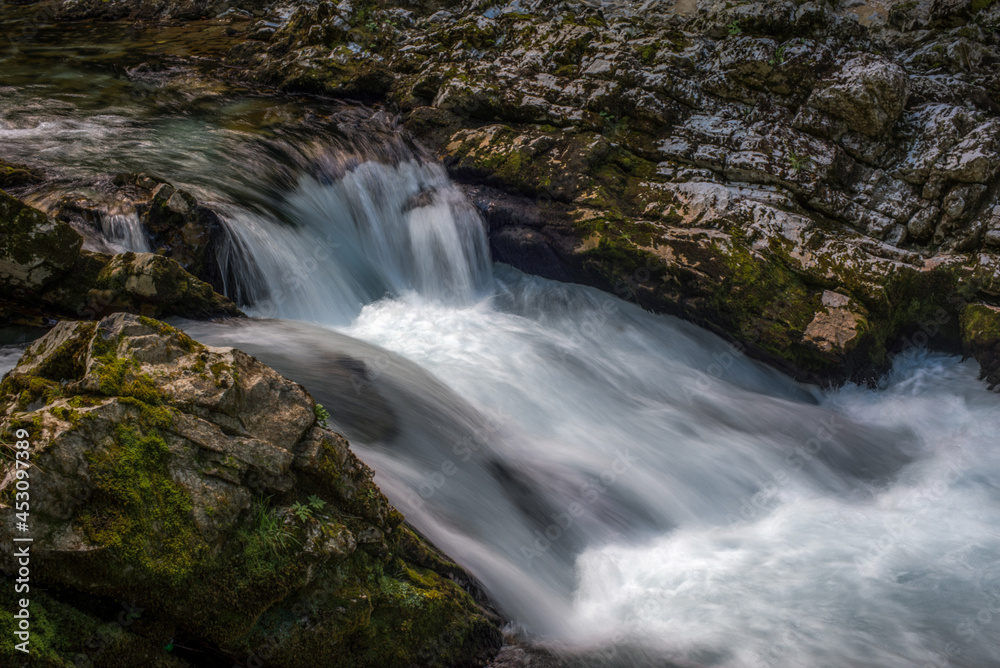 Long Exposure Waterfall at Radovna River in Vintgar Gorge,Slovenia Long Exposure Waterfall at Radovna River in Vintgar Gorge,Slovenia