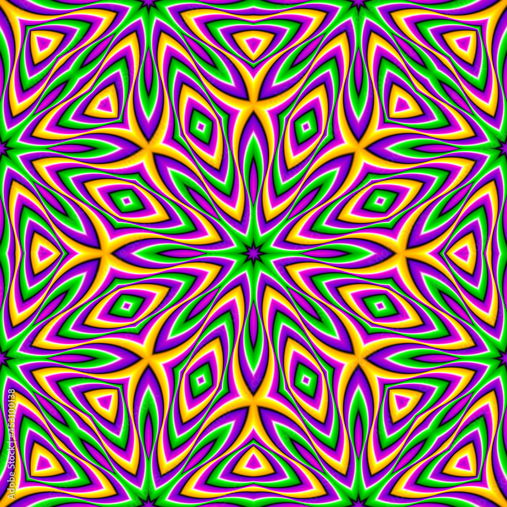 Colorful stars. Optical illusion of movement. Seamless pattern.