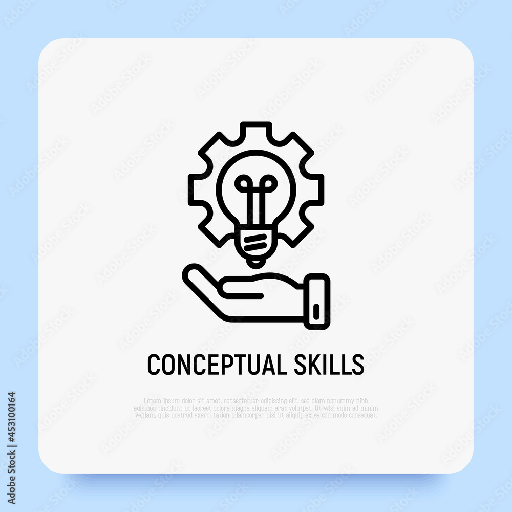 Conceptual skills, lightbulb in cogwheel. Thin line icon. Modern vector illustration of innovation business solution. Conceptual skills, lightbulb in cogwheel. Thin line icon. Modern vector illustration of innovation business solution.