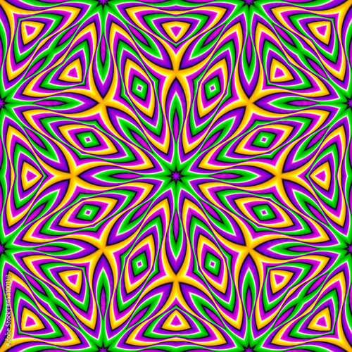 Colorful stars. Optical illusion of movement. Seamless pattern.