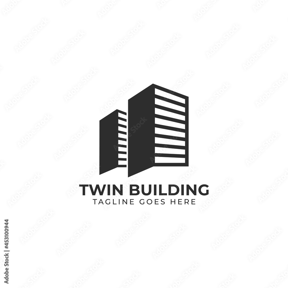 twin building flat silhouette real estate vector logo design