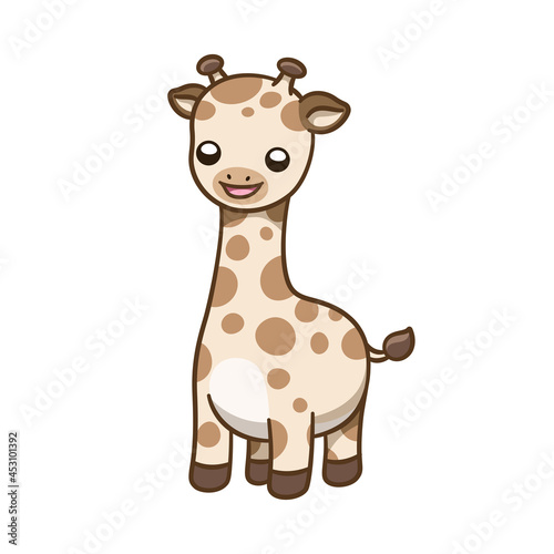 Cute happy giraffe cartoon clipart vector illustration. African woodland animal element for print  design  stickers etc.