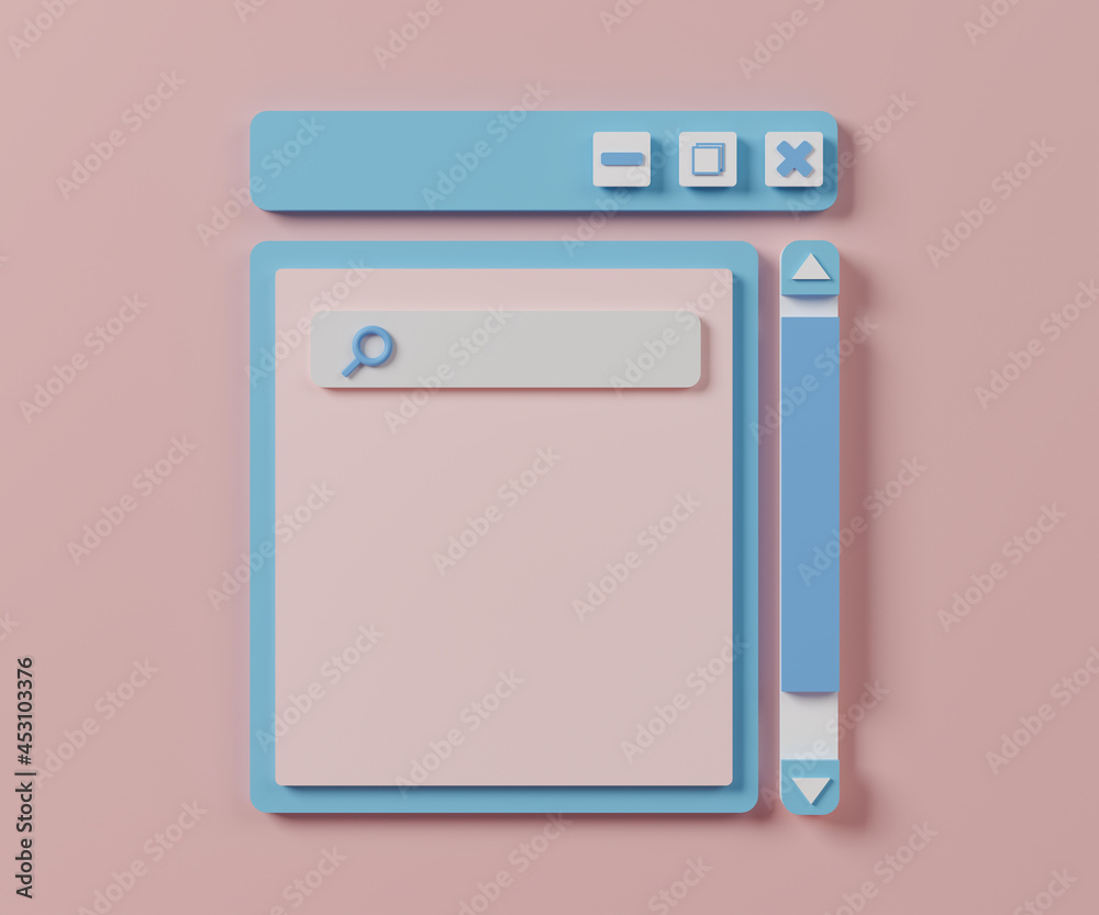 3d rendering web browser interface on pink background. 3d rendering web browser interface on pink background.