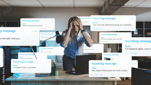 Stressed manager overwhelmed with messages photo