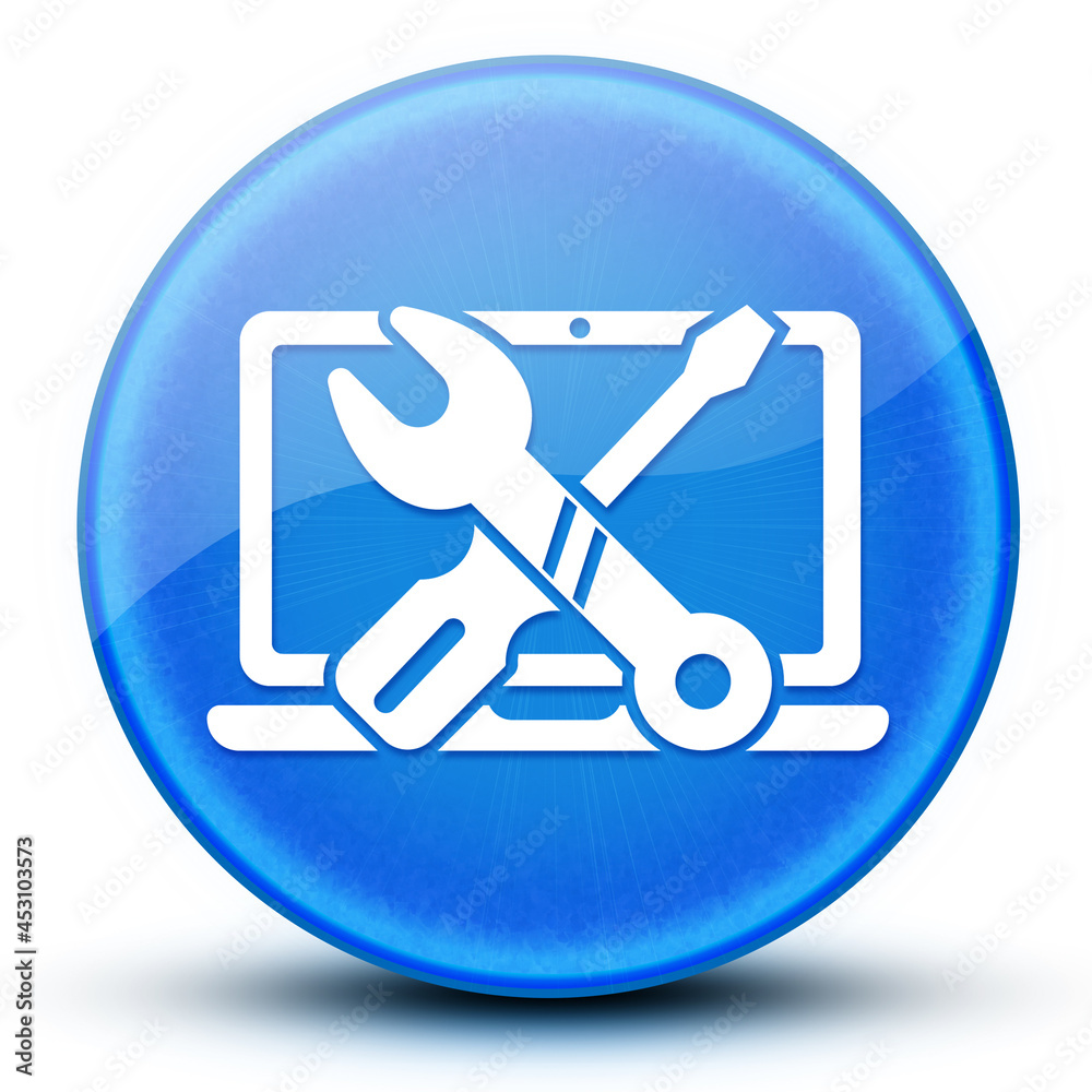 Repair computer eyeball glossy elegant blue round button abstract Repair computer eyeball glossy elegant blue round button abstract