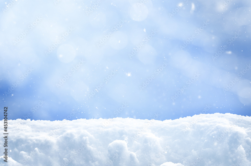 winter christmas background with snow and falling snowflakes