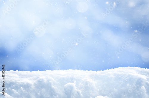 winter christmas background with snow and falling snowflakes