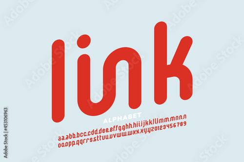 Linked letters font design, alphabet and numbers vector illustration