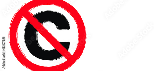 Copyright free, without legal recognition. Drawing c or ©; symbol. Cartoon no Copyright icon. Free to use in the public domain. Non Copyrighted pictogram. Flat vector sign