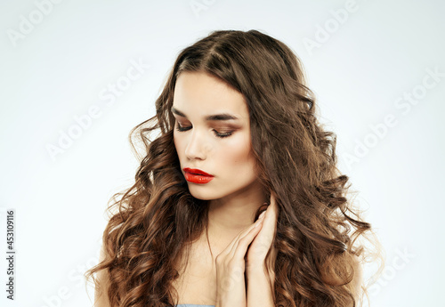 pretty woman bright makeup luxury light background