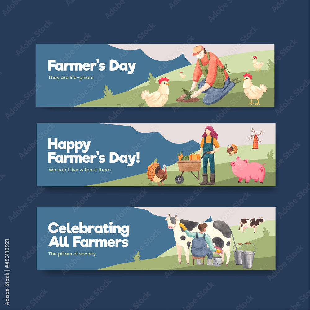Banner template with national farmers day concept,watercolor style
