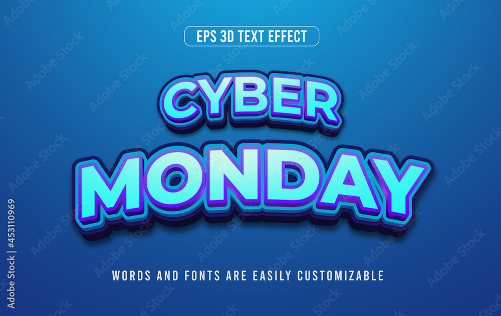 Blue cyber monday 3d editable text effect style
