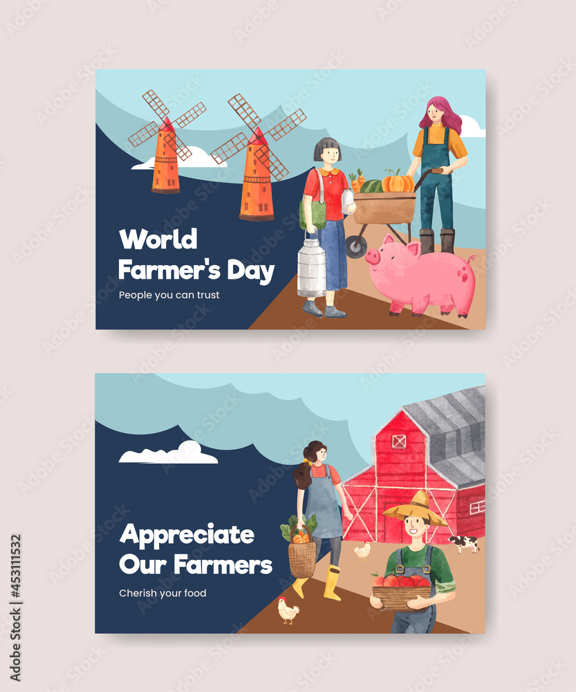 Facebook template with national farmers day concept,watercolor style