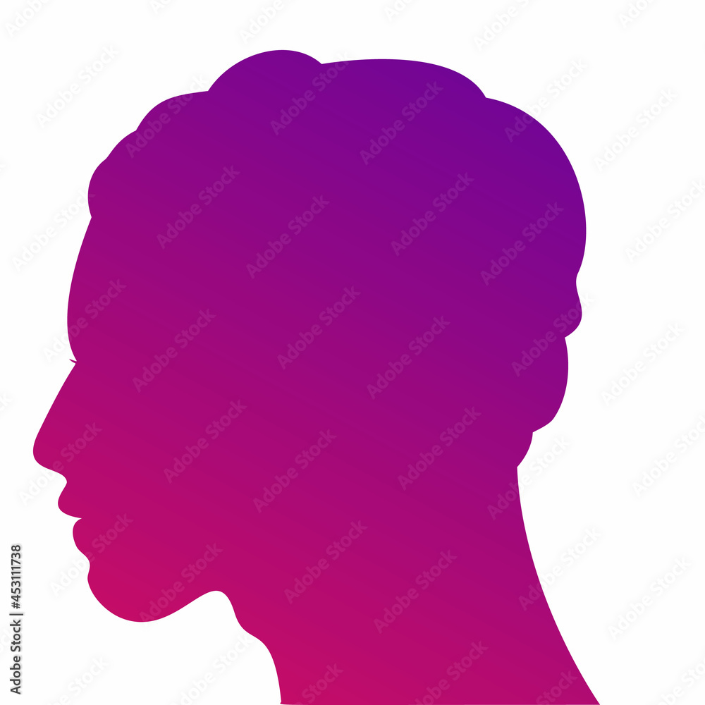 Curly Haired Boys Silhouette Profile Isolated on White Background with Unusual Gradient. Man Head. Easy to Recolour. Vector Illustration.