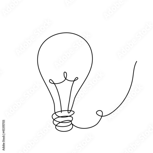 Light Bulb in Continuous Line Drawing. Sketchy idea Concept. Outline Simple Artwork with Editable Stroke. Vector Illustration.