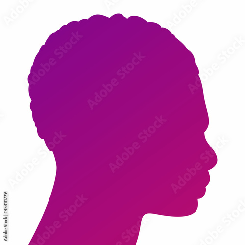 African American Boys Silhouette Profile Isolated on White Background with Unusual Gradient. Man Head. Easy to Recolour. Vector Illustration.