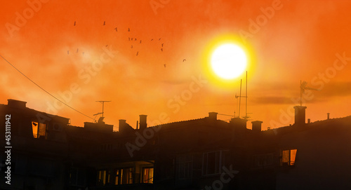Fotografie, Obraz sun in scorching summer day in heat wave, hot weather in city