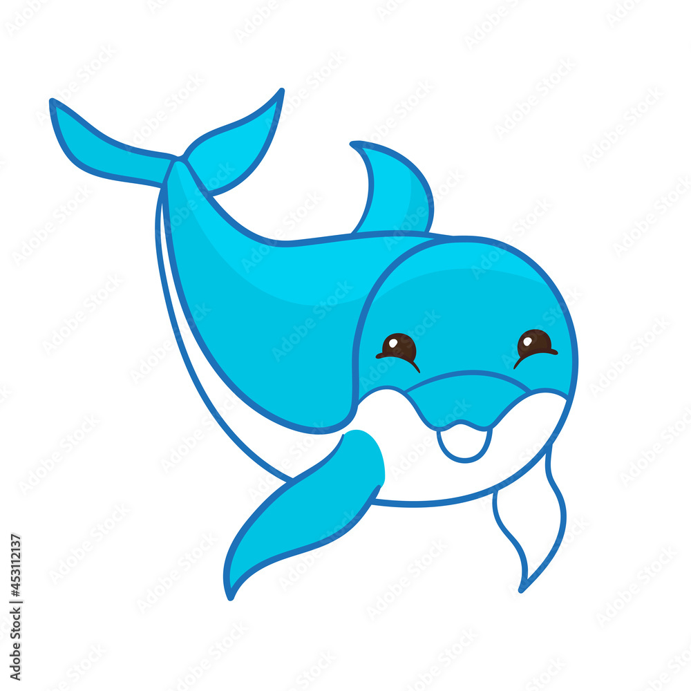 Obraz premium Cute cartoon dolphin, isolate on a white background