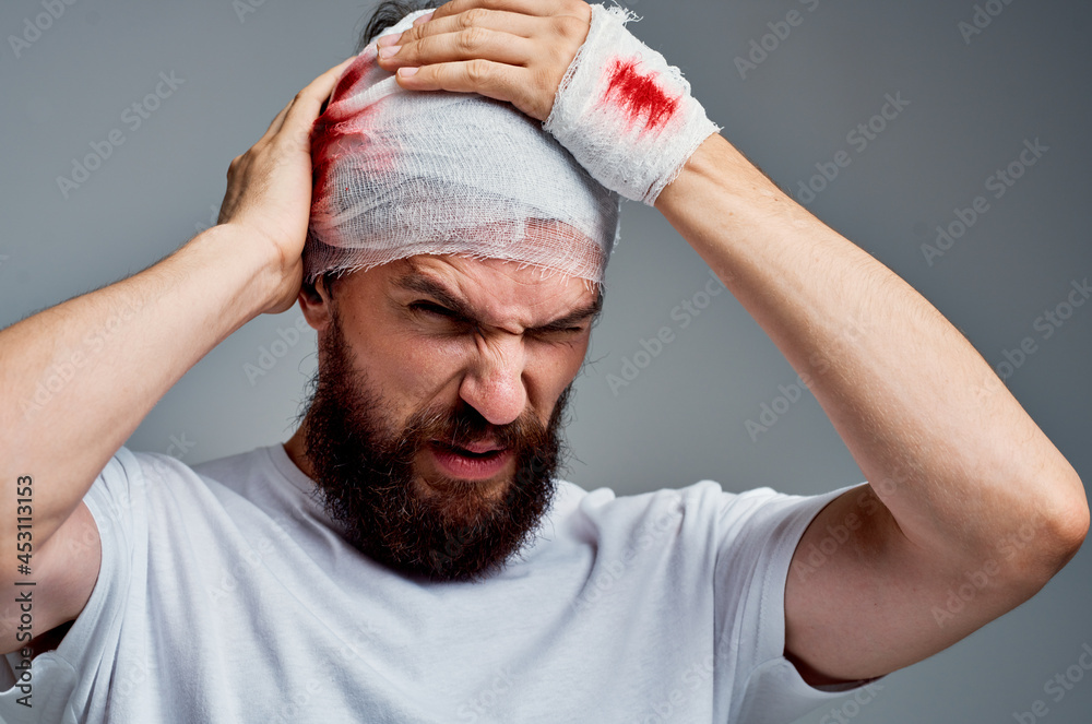 patient in a white t-shirt trauma health diagnosis isolated background patient in a white t-shirt trauma health diagnosis isolated background