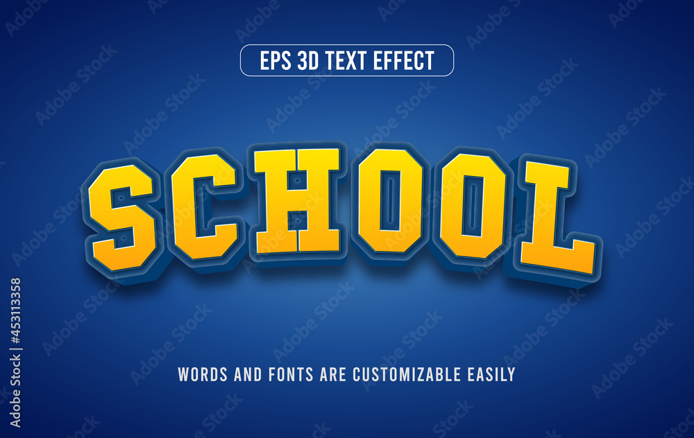 Back to school trendy vector 3d editable text style effect