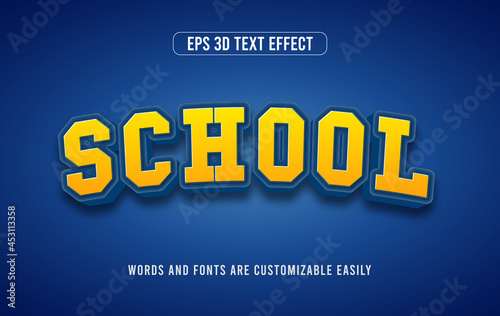 Back to school trendy vector 3d editable text style effect