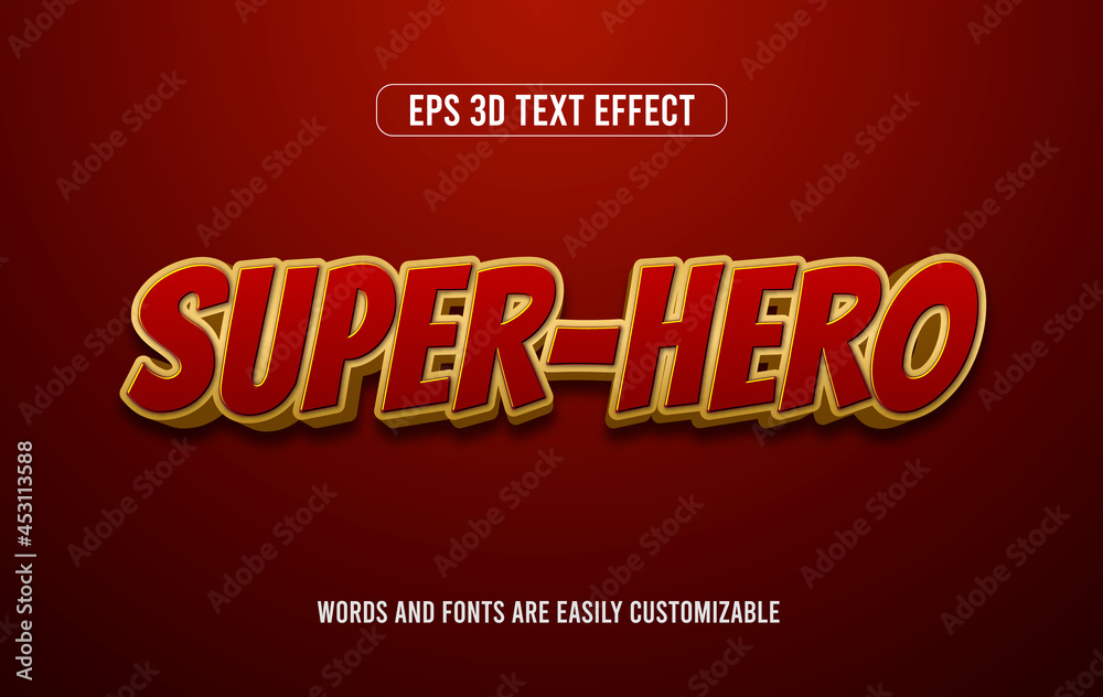 Superhero comic style red vector 3d text effect design Superhero comic style red vector 3d text effect design