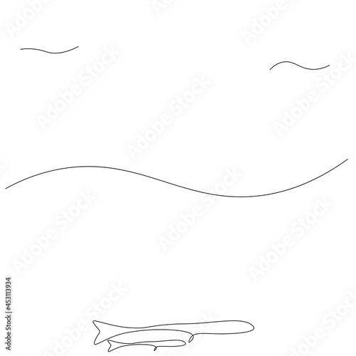 Whales on sea line drawing vector illustration. Help