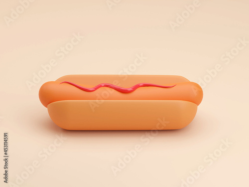 Hot dog grill with mustard isolated on  background 3d rendering