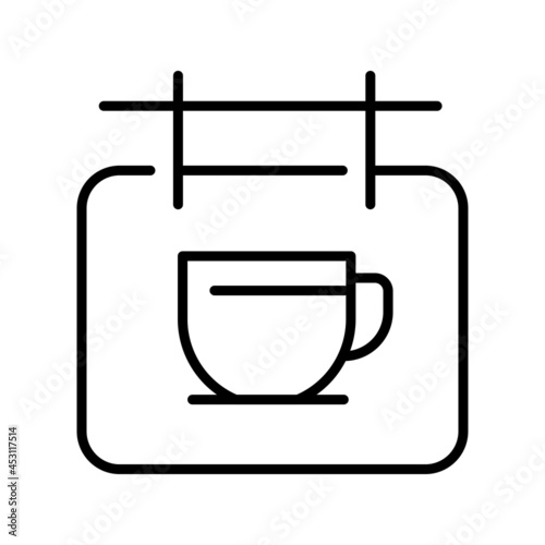 Monochrome simple coffee sign icon vector illustration. Linear hanging street signboard with cup