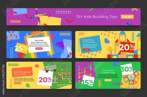 Set of educational toys for kids discount posters vector sale placard with diy buildings playthings