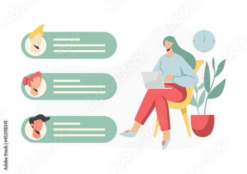 business concept illustration Vector image of a communication scene with men and women participating in business activities.