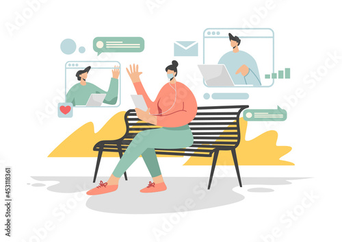 business concept illustration Vector image of a communication scene with men and women participating in business activities.