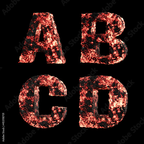 Hot lava capital letter alphabet - letters A-D photo