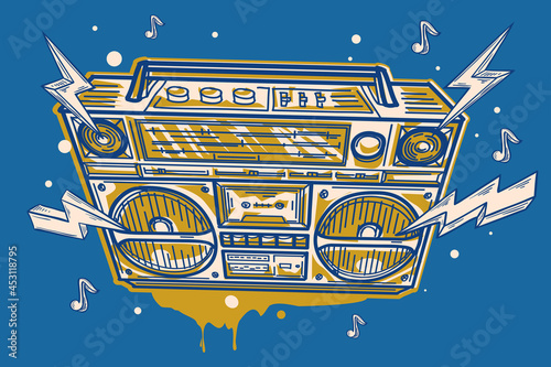 Drawn funky music design - 80s disco boombox