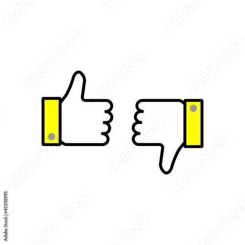Like and Dislike icon. Thumbs up and down sign in flat style. Concept for user feedback for social network. Vector illustration. EPS 10.