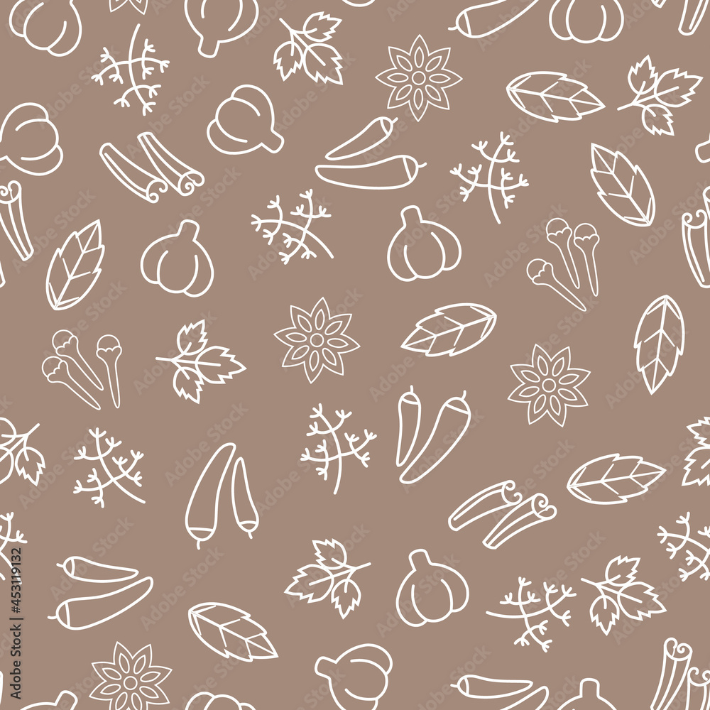 Seamless pattern with culinary herbs and spices Seamless pattern with culinary herbs and spices