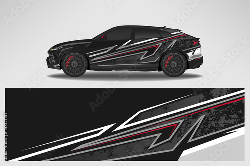 Vector car decal wrap design. Graphic abstract line racing background design for vehicle, race car, rally, adventure livery camouflage. photo