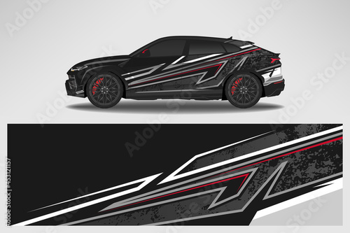 Vector car decal wrap design. Graphic abstract line racing background design for vehicle, race car, rally, adventure livery camouflage.