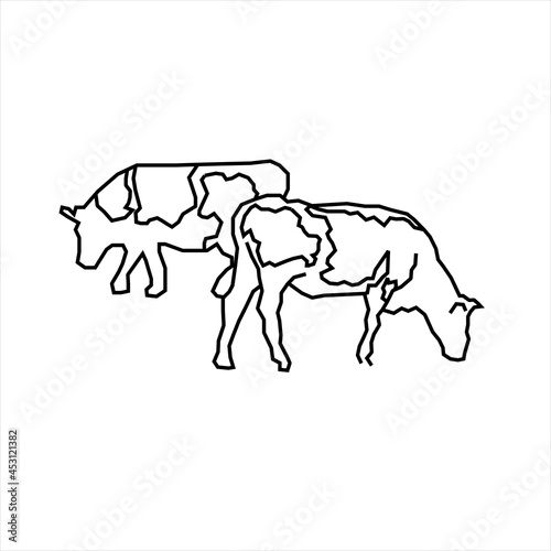 Vector design sketch of two cows eating