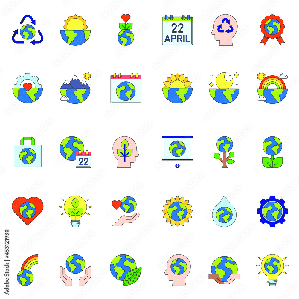 Earth Day color flat icon collection set Earth Day color flat icon collection set