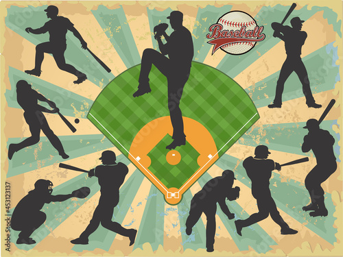 baseball players in vector silhouettes