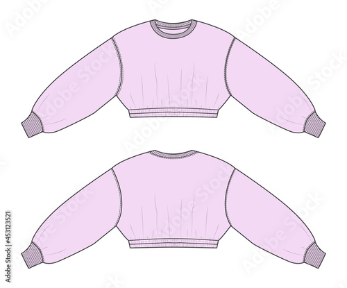 Crop Sweater fashion Dress design Overall Technical flat sketch vector template for ladies. Modern stylish dress design mock up front and back views.