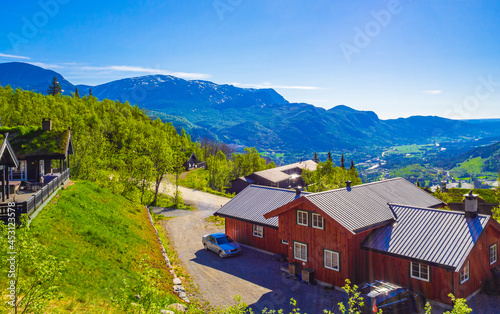 Wallpaper Mural Beautiful panorama Norway Hemsedal Skicenter with Mountains cabin and huts. Torontodigital.ca