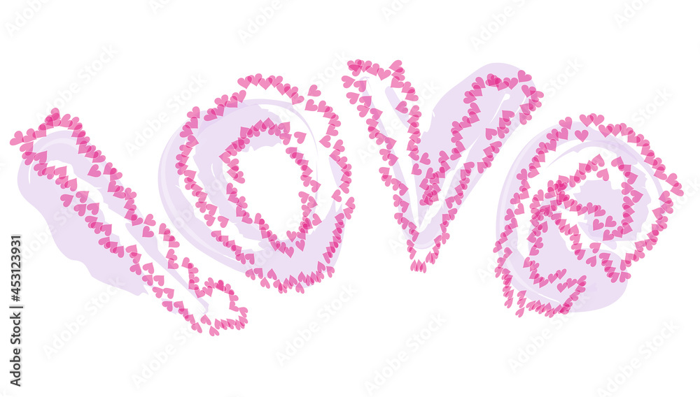 Vector image of text love from pink heart shapes on textured background Vector image of text love from pink heart shapes on textured background